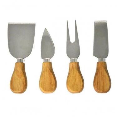 Imagem de Jogo De Utensílios Para Queijo Inox Cabo De Madeira - Mimo
