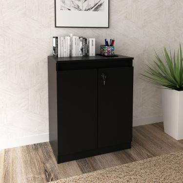 Imagem de Balcão Para Escritório Com Chave 2 Portas 74,5X60Cm Me4149 Espresso Móveis Preto