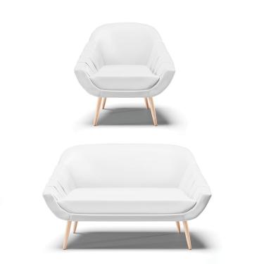 Imagem de Kit 01 Namoradeira E 01 Poltrona Corino Natural Branco