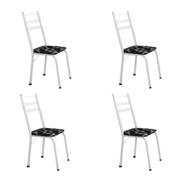 Imagem de Conjunto Com 4 Cadeiras Tubular Itália Artefamol Branco Branco / Floral Preto