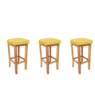 Imagem de Kit 03 Banqueta Alta Ben Gourmet Balcão Base Madeira Maciça Sintético Amarelo - Amey Decor