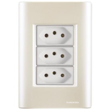 Imagem de Cj Três Tomadas Tripla 10a Giz Pérola Tramontina Completo Pronto Tramontina