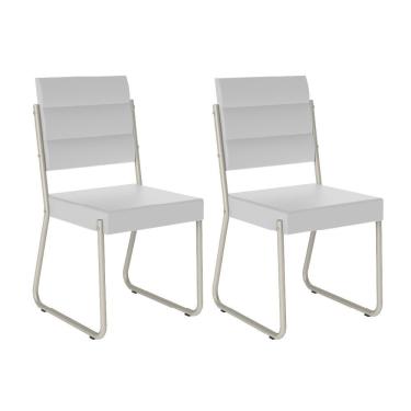Imagem de Conjunto 2 Cadeiras 1736 Tubo Prata Napa Branca Carraro