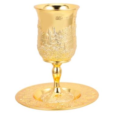 Imagem de Conjunto de Kiddush banhado a taça de vinho e bandeja combinando Shabat e Havdalah Cálice Judaica Shabbos Holiday Jerusalém - Design com perna