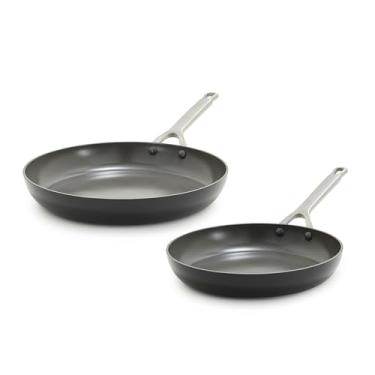 Imagem de GreenPan Conjunto de frigideiras antiaderentes de cerâmica Bobby Flay de 25,4 cm e 30,5 cm, livre de PFAS, panelas anodizadas rígidas, compatíveis com indução, cabos de aço inoxidável, seguro para