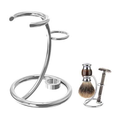 Imagem de Linkidea Suporte Para Kit De Barbear, Navalha Segurança E Pincel Adequado Chuveiro, Banheiro, Compatível Com Manual (Cromado/Prateado)