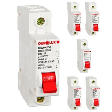 Imagem de 5 Disjuntor Ourolux Monopolar Termomagnético 40A Curva C