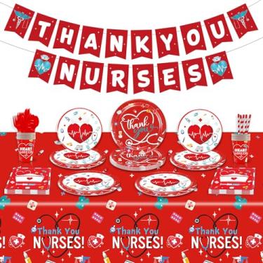 Imagem de PARSUP Conjunto De Talheres Para Festa Agradecimento A Enfermeiras - Serve 25 Pessoas. Suprimentos Enfermeiras, Pratos Descartáveis, Toalhas Mesa, Xícaras, Garfos, Colheres, Facas, Guardanapos, Canu