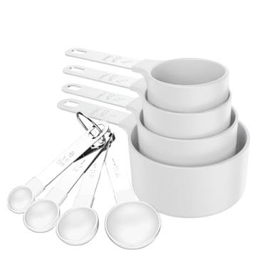 Imagem de KIT 8 PEÇAS COLHER MEDIDORA XICARA FEITO EM PLÁSTICO COM ALÇA DE AÇO INOXIDÁVEL CONJUNTO (Branco)