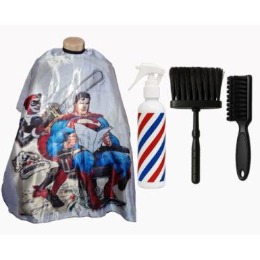 Imagem de Kit Capa Para Corte Barbeiro Personalizada De Cetim Com Zíper Espanado