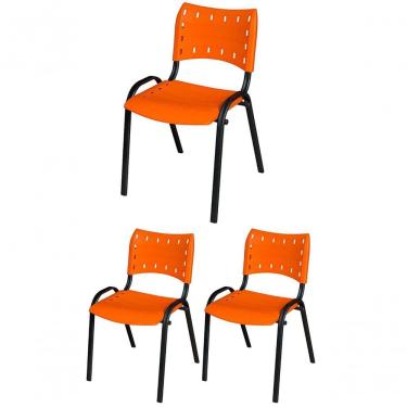 Imagem de Cadeira Iso Base Preto Igreja, Escola, Escritório - Laranja Kit 3 Peças