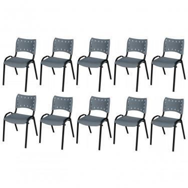 Imagem de Cadeira Iso Base Preto Igreja, Escola, Escritório - Cinza Kit 10 Peças