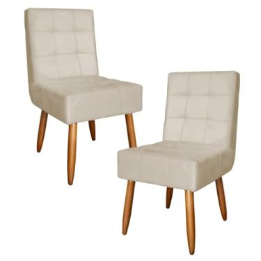 Imagem de Kit 2 Poltronas Monalisa Cadeira Estofada com Pés de Madeira em Suede (BEGE)