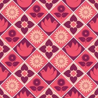 Imagem de Papel de Parede Azulejo Passaro Flores 287593469 Rolo0,58x3M - Adesivo