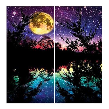 Imagem de Cortinas blackout roxas para quarto, estrelas do lago luar no céu noturno com árvores, design moderno contemporâneo, cerimônia de casamento, festa de casamento, decoração de janela de casa, L 106 x C