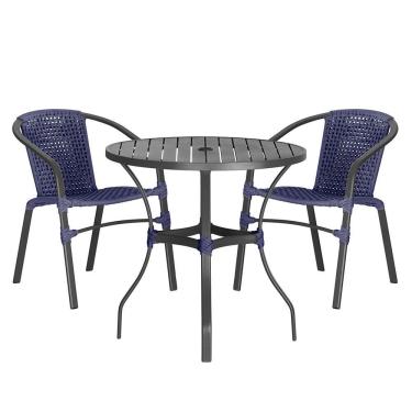 Imagem de 02 Cadeiras Floripa E Mesa Roma 100cm Preta Trama Original Azul