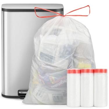 Imagem de Geiteoa Sacos de lixo de cozinha de 20 galões com cordão, (branco transparente) sacos de lixo grandes, forros de lixo de plástico resistente para cozinha, gramado, quintal, escritório, comercial (105