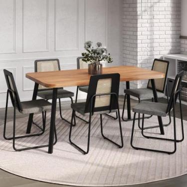 Imagem de Conjunto Sala de Jantar 6 Cadeiras Catânia Carraro Nogal e Preto