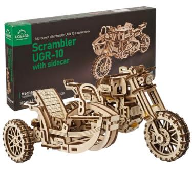 Imagem de UGEARS Motocicleta com Sidecar quebra-cabeças 3D - presente do dia do pai UGR-10 motocicleta Scrambler kits de modelos de madeira para adultos para construir - design retro Sidecar motocicleta modelo