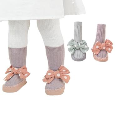 Imagem de BEHELE Pantufa antiderrapante para bebês e meninas, 2 pares, Estilo 2, 12-24 Months Toddler