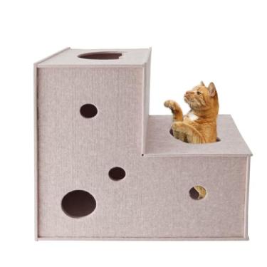 Imagem de Homegroove Túnel de gato para gatos internos, túneis grandes de feltro em forma de L, cama de túnel interativa para gatos, brinquedo de gato Peekaboo DIY com furos interativos para gatos (bege, em