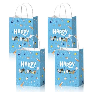 Imagem de Reyoust 24 sacos de papel de presente de cachorro azul com alças de desenho animado animal feliz aniversário sacos para biscoitos, bolos, chocolates, doces, presentes para meninos