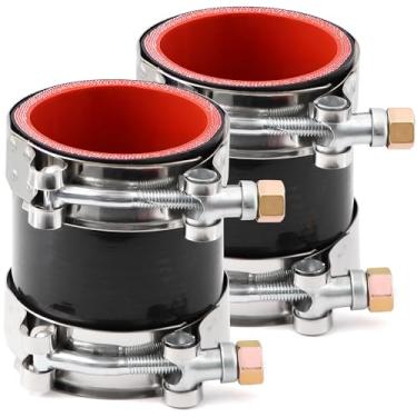 Imagem de 2 peças ID 2-1/4 polegadas (57 mm) alta temperatura 4 camadas reforçado mangueira de silicone reto desempenho acoplador com 4 peças de grampos T-Bolt adequado para conexão de tubo turbo de alto nível