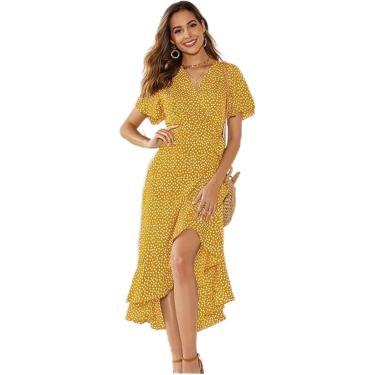 Imagem de Vestido Longo Envelope Verão Estilo Boho Estampa Floral Maxi Vestido De Praia Sexy Vestido De Festa Com Fenda Lateral Vestido De Verão, Orange, M