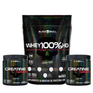 Imagem de Whey 100% hd refil + 2x creatine turbo - BLACK SKULL, N/A, BAUNILHA, N