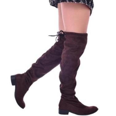 Imagem de Bota Feminina Over The Knee Cano Longo Camurça Moda Inverno Elegante Acima do Joelho Lançamento-Feminino
