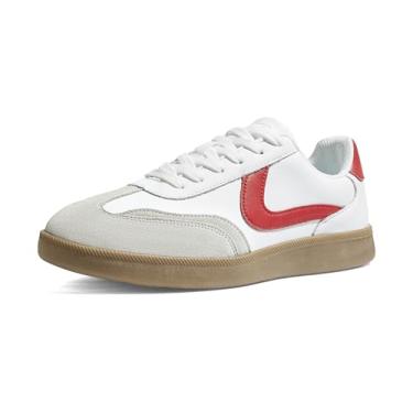 Imagem de LUCKY STEP Tênis masculino moderno, retrô, casual, respirável, clássico, confortável, estiloso, tênis de corrida, Branco/Vermelho/Cinza, 41