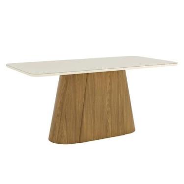 Imagem de Mesa de Jantar Olivia 180 cm Canto Arredondado com Vidro Nature Off Wh