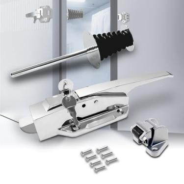 Imagem de LVYIHAN Kit completo de maçaneta de porta de refrigerador Walk in, trava de trava de portas de freezer prata com chave e liberação interna, trava radial para montagem de porta embutida de 1/20.3 cm a