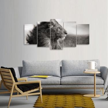 Imagem de Quadro decorativo Leão em Preto e Branco Paisagem Mosaico 5