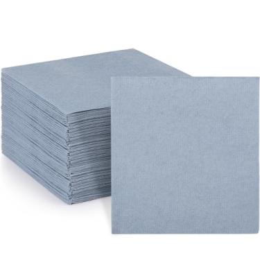 Imagem de Janlaugh 50 guardanapos descartáveis azuis empoeirados 25,4 cm x 25,4 cm papel linho coquetel guardanapos de jantar pré-dobrados para bar, restaurante, café, sobremesa, casamento, festa de aniversário