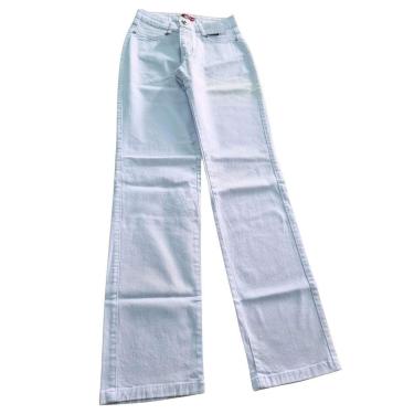 Imagem de Calça Feminina Sarja com Elastano Branca Corte Reto Cós Alto Shyros-Feminino