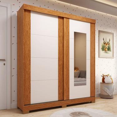 Imagem de Guarda-roupa Infantil 2 Portas de Correr Espelho 160cm X 200cm 100% Mdf Fantelli Espresso Móveis Cinamomo/Off White