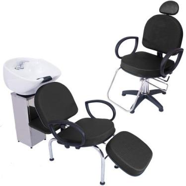 Imagem de Kit 1 Poltrona Cadeira Recl. e Lavatório Salão Beleza Roma - For-ty