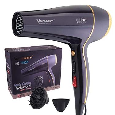 Imagem de VAGARY Secador de cabelo profissional 2200w, secador de sopro iônico negativo, secador de sopro de motor CA potente, secadores de cabelo de baixo ruído, 2 velocidades e 2 configurações de calor, 1 botão frio (1 difusor e 1 concentrador)