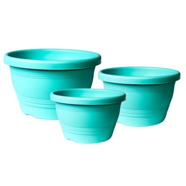 Imagem de Kit de Vasos Plásticos Cuias Modelo 18+23+30 Veneza Colorido Para Jardim Vertical, Decoração Jardim Suspenso Jardinagem (Verde Agua, Com hastes)