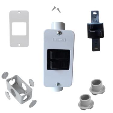 Imagem de KIT Interruptor Duplo Preto + Condulete Sobrepor 4/2pol + Placa + Adaptadores 1/2pol (Branco)
