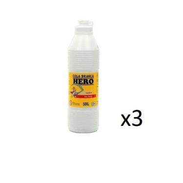 Imagem de Cola Branca Escolar 500Gr - Marca Hero - Kit 3 Frascos
