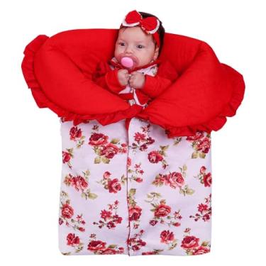 Imagem de Porta Bebê Saco de Dormir Quentinho Para Bebê Menina Charmosa Floral Vermelha