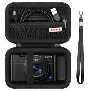 Imagem de Supmay Estojo de transporte para câmera compacta premium Sony RX100 VII/RX100 VI/RX100 V/RX100 IV/RX100 III, bolsa de viagem com bolso de malha com zíper para cabo de carregamento, cartão USB, preto