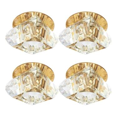 Imagem de Kit 4 Spot Iluminação Cristal Base Dourada Embutir Bet11