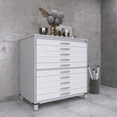 Imagem de Mapoteca 10 Gavetas Map10 120,4cm X 122,3cm Aço Cinza/Branco