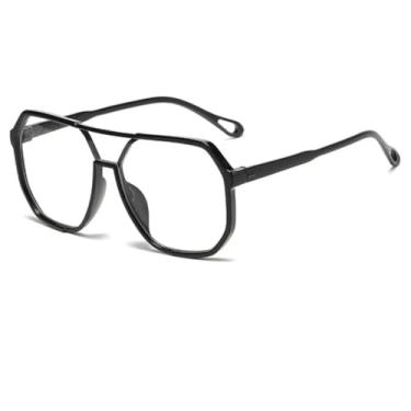 Imagem de HCHES Óculos de sol com armação de plástico, feminino, ponte dupla, peça única, moda masculina, esportes ao ar livre (preto-transparente)