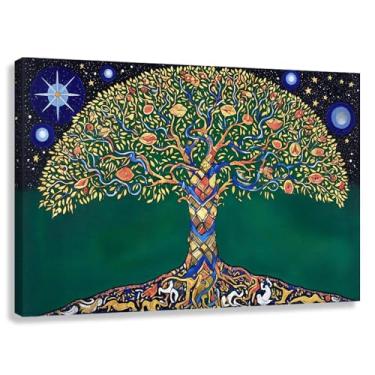 Imagem de Árvore da Vida Arte de Parede Impressão em Tela Decoração Harmonia da Vida Verde Dourado Natureza 90x60cmx1