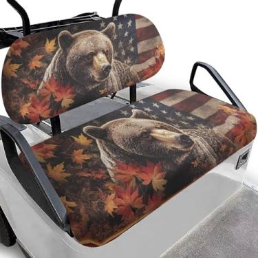 Imagem de Bulopur Capas de assento de carrinho de golfe Black Bear Cobertor de toalha para EZGO TXT RXV/Club Car DS Precedent Patriotic Golf Car Capa de almofada e capa de encosto conjuntos de capa de assento