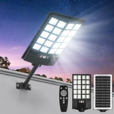 Imagem de JOISTOON Luzes solares de rua externas à prova d'água, luzes de sensor de movimento LED 6500K, holofotes solares com iluminação comercial do crepúsculo ao amanhecer remoto para caminho de quintal
